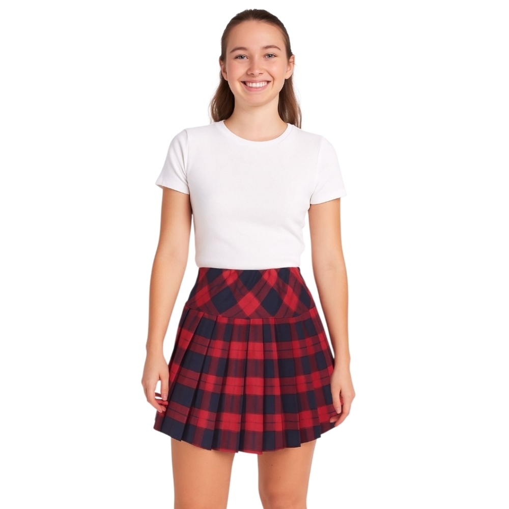 Urban Coco Red and Navy Plaid Mini Skirt Size Small